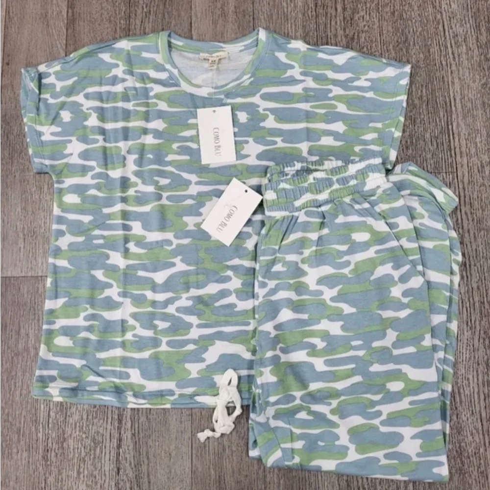 NWT Como Blu Blue & Green Camo Lounge Pant Set_4